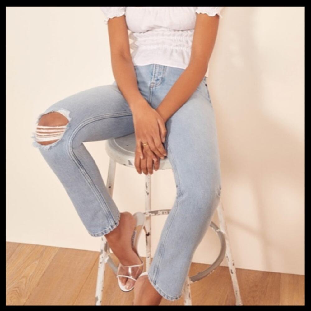 Reformation Jeans Straight Leg Tahoe Destroyed Jeans - Picture 2 of 6